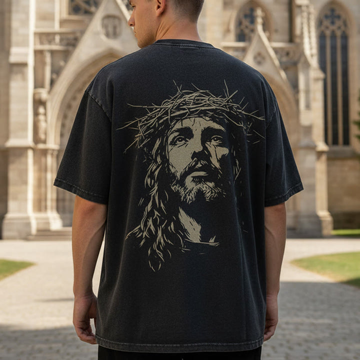Christianartworkshop Unisex-T-Shirt mit Kreuz- und Dornenkronen-Detail (gewaschen) - image 0