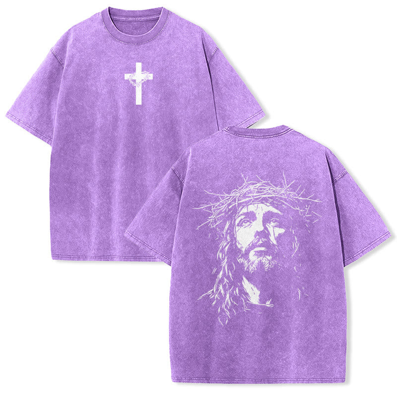 Christianartworkshop Unisex-T-Shirt mit Kreuz- und Dornenkronen-Detail (gewaschen) - Lila - 5XL - image 20