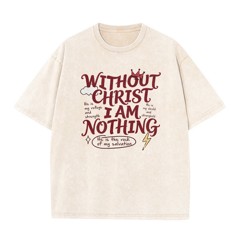 Christianartworkshop Glaubenszeugnis „Ohne Christus bin ich nichts“ – Gewaschenes Unisex-T-Shirt - Beige - 5XL - image 1