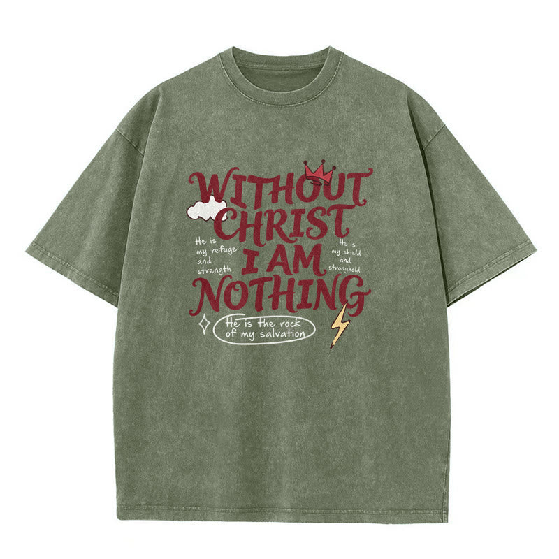 Christianartworkshop Glaubenszeugnis „Ohne Christus bin ich nichts“ – Gewaschenes Unisex-T-Shirt - Armeegrün - 5XL - image 2