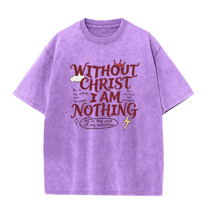 Christianartworkshop Glaubenszeugnis „Ohne Christus bin ich nichts“ – Gewaschenes Unisex-T-Shirt - Lila - 5XL - image 7
