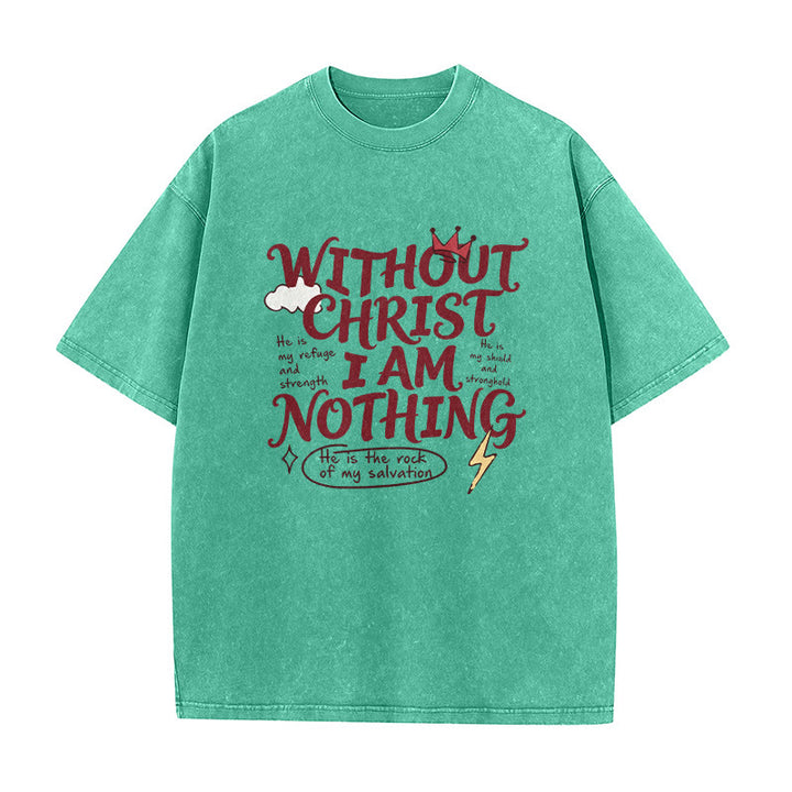 Christianartworkshop Glaubenszeugnis „Ohne Christus bin ich nichts“ – Gewaschenes Unisex-T-Shirt - Grün - 5XL - image 4