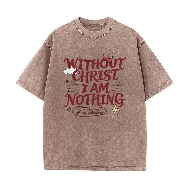 Christianartworkshop Glaubenszeugnis „Ohne Christus bin ich nichts“ – Gewaschenes Unisex-T-Shirt - Braun - 5XL - image 5