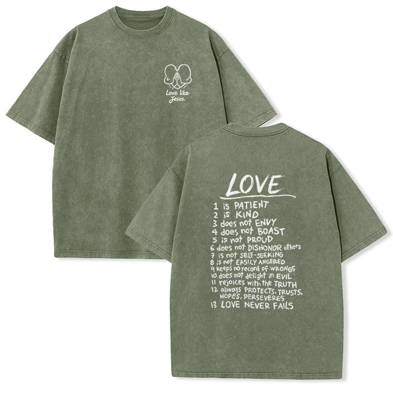 Christianartworkshop „Liebe wie Jesus“ – 1. Korinther 13 – Unisex-T-Shirt (vorgewaschen) - Armeegrün - 5XL - image 9