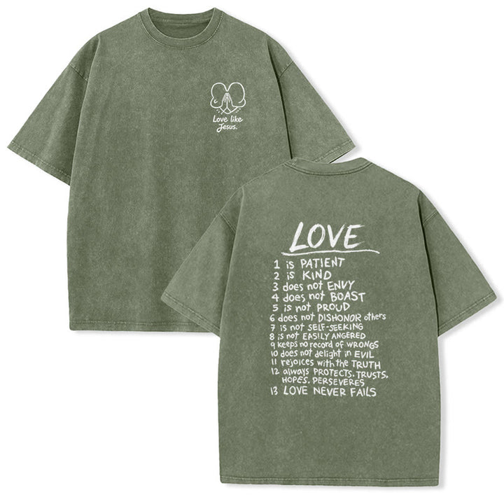Christianartworkshop „Liebe wie Jesus“ – 1. Korinther 13 – Unisex-T-Shirt (vorgewaschen) - Armeegrün - 5XL - image 9