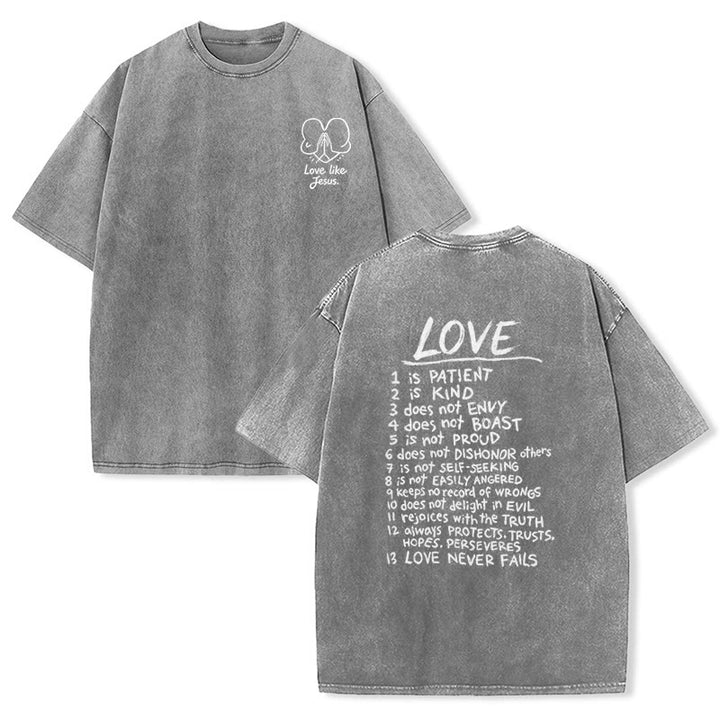 Christianartworkshop „Liebe wie Jesus“ – 1. Korinther 13 – Unisex-T-Shirt (vorgewaschen) - Grau - 5XL - image 24