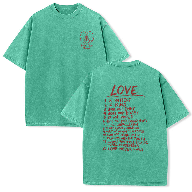 Christianartworkshop „Liebe wie Jesus“ – 1. Korinther 13 – Unisex-T-Shirt (vorgewaschen) - Grün - 5XL - image 0