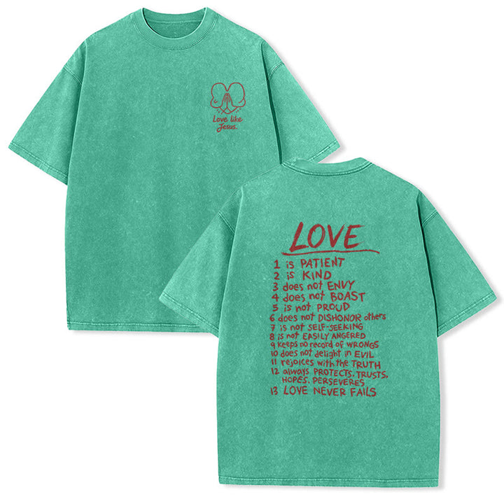 Christianartworkshop „Liebe wie Jesus“ – 1. Korinther 13 – Unisex-T-Shirt (vorgewaschen) - Grün - 5XL - image 0