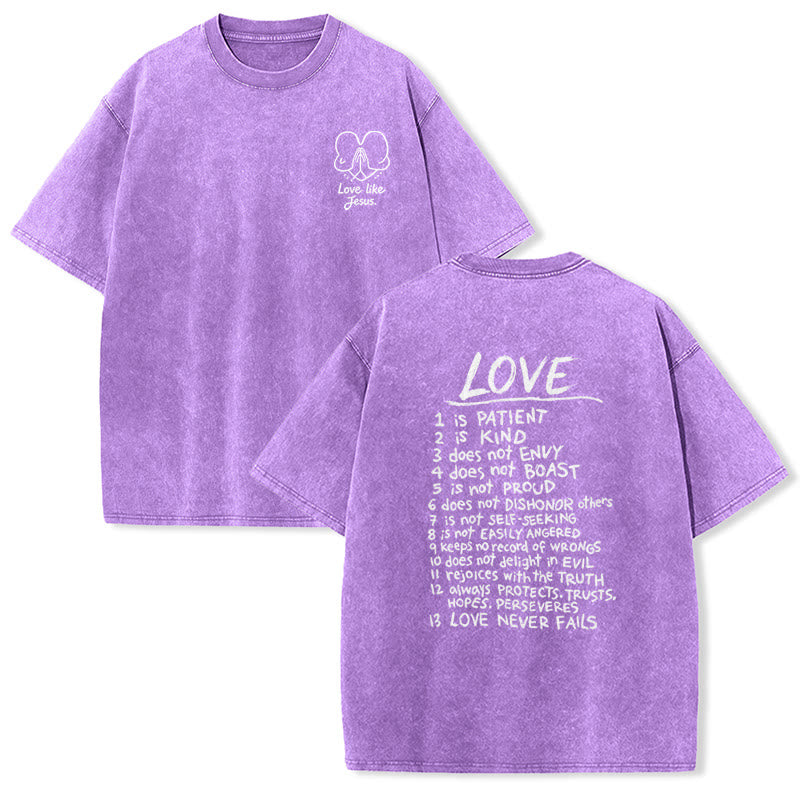 Christianartworkshop „Liebe wie Jesus“ – 1. Korinther 13 – Unisex-T-Shirt (vorgewaschen) - Lila - 5XL - image 18