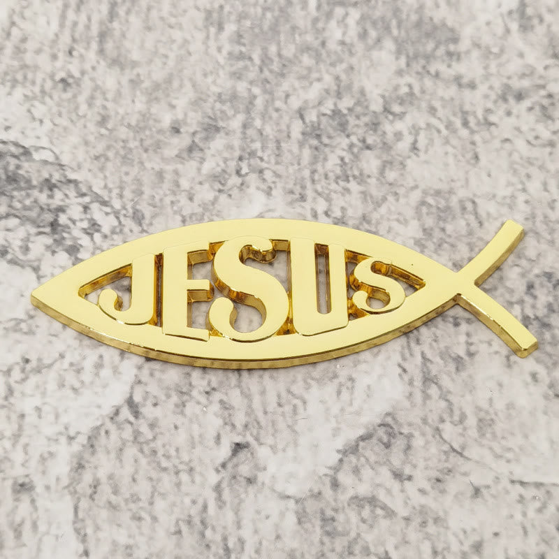 Christianartworkshop Autoaufkleber mit Jesus-Motiv in Form eines Ichthys-Fisches: Ein Symbol für unerschütterlichen Glauben und göttlichen Schutz - Golden - image 4