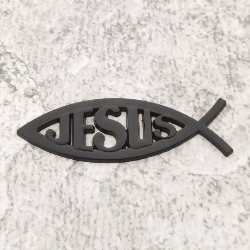 Christianartworkshop Autoaufkleber mit Jesus-Motiv in Form eines Ichthys-Fisches: Ein Symbol für unerschütterlichen Glauben und göttlichen Schutz - Schwarz - image 3
