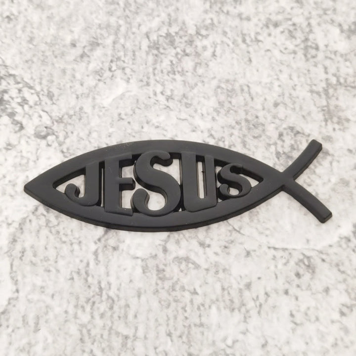 Christianartworkshop Autoaufkleber mit Jesus-Motiv in Form eines Ichthys-Fisches: Ein Symbol für unerschütterlichen Glauben und göttlichen Schutz - Schwarz - image 3