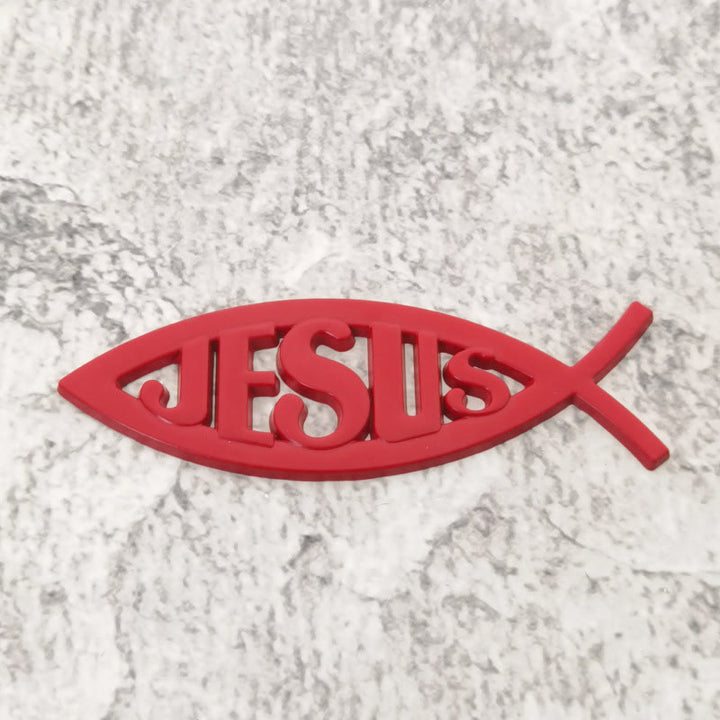 Christianartworkshop Autoaufkleber mit Jesus-Motiv in Form eines Ichthys-Fisches: Ein Symbol für unerschütterlichen Glauben und göttlichen Schutz - Rot - image 2