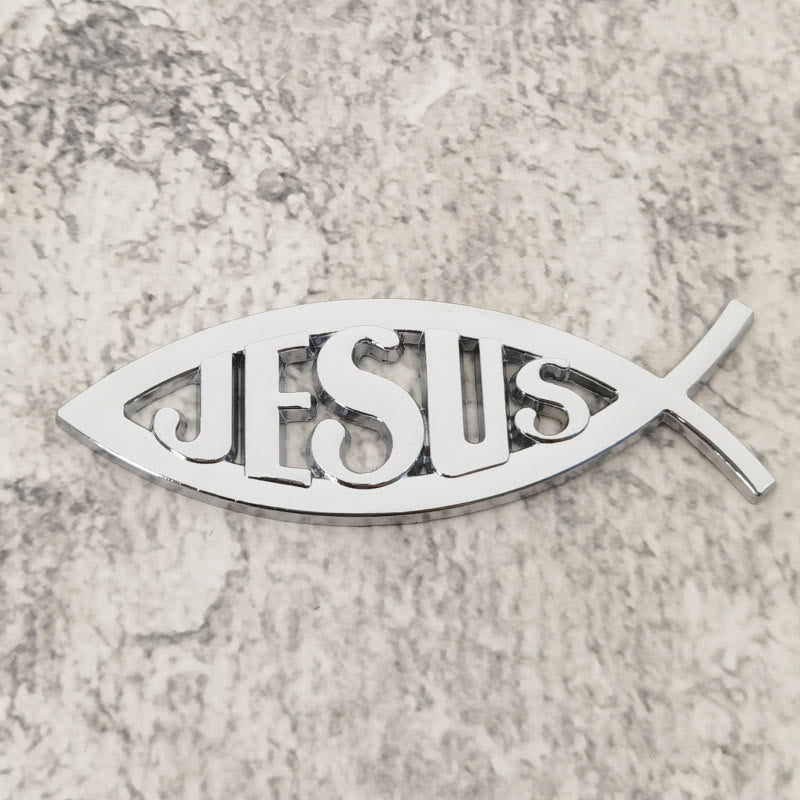 Christianartworkshop Autoaufkleber mit Jesus-Motiv in Form eines Ichthys-Fisches: Ein Symbol für unerschütterlichen Glauben und göttlichen Schutz - Silber - image 1
