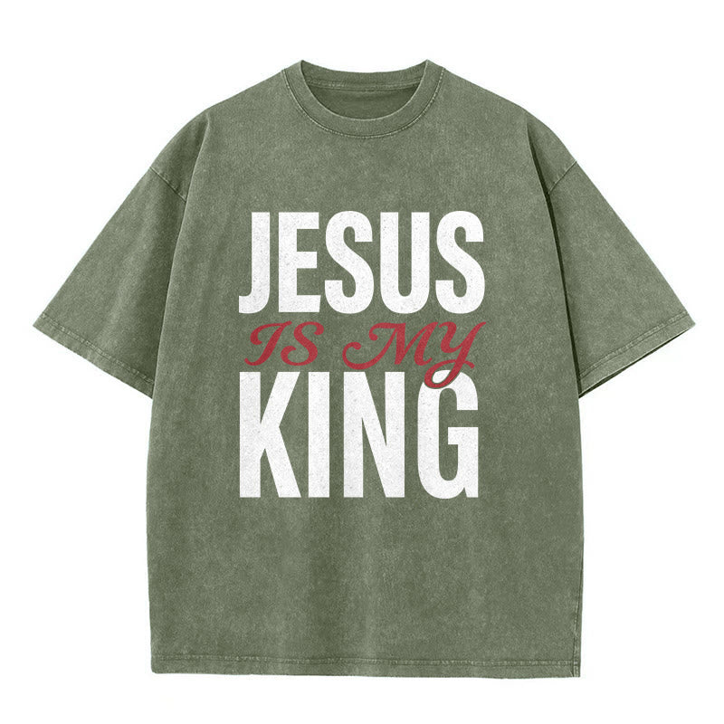 Christianartworkshop Lässiges Unisex-T-Shirt „Jesus ist mein König“ - Armeegrün - 5XL - image 5