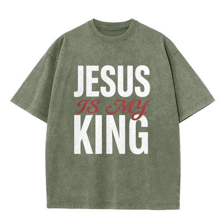 Christianartworkshop Lässiges Unisex-T-Shirt „Jesus ist mein König“ - Armeegrün - 5XL - image 5