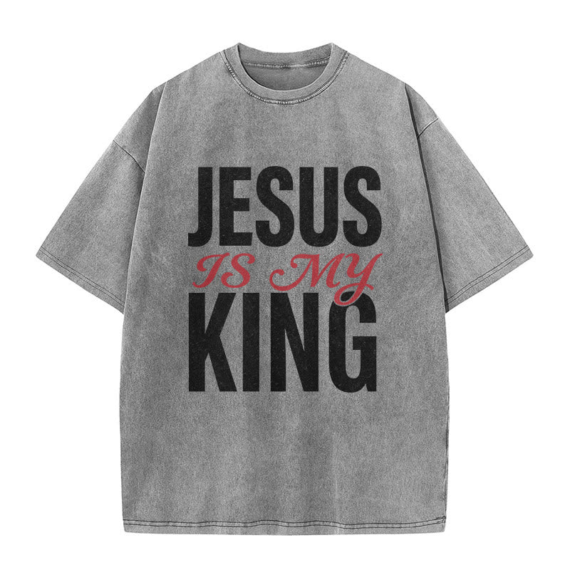 Christianartworkshop Lässiges Unisex-T-Shirt „Jesus ist mein König“ - Grau - 5XL - image 9
