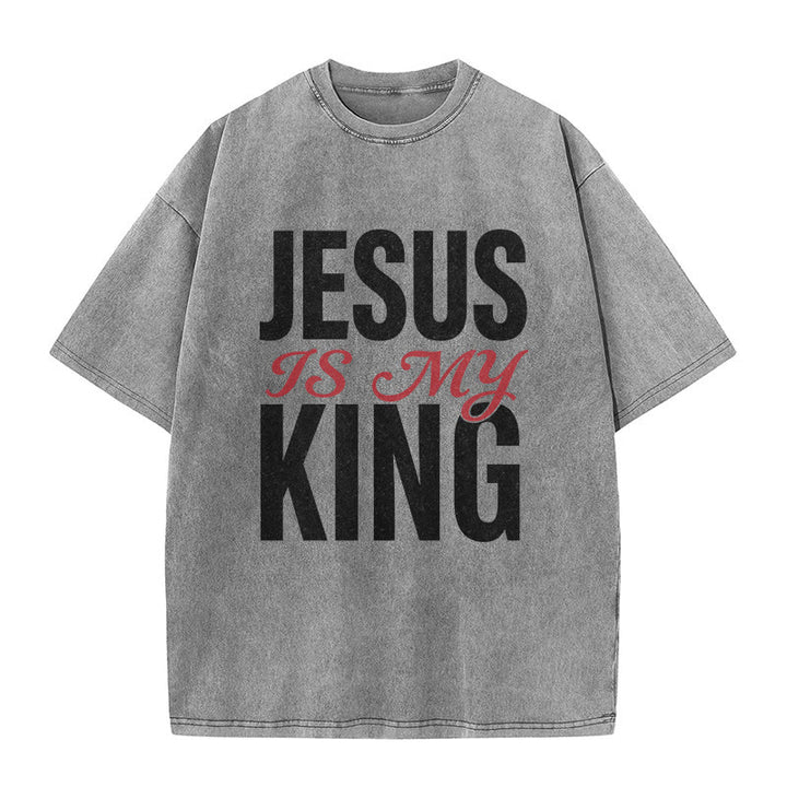 Christianartworkshop Lässiges Unisex-T-Shirt „Jesus ist mein König“ - Grau - 5XL - image 9
