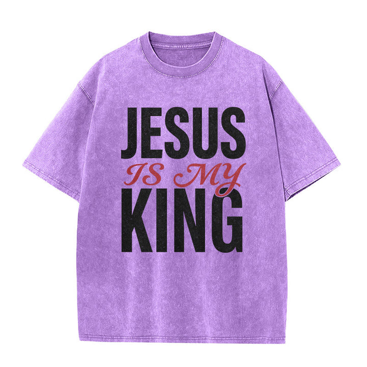 Christianartworkshop Lässiges Unisex-T-Shirt „Jesus ist mein König“ - Lila - 5XL - image 8