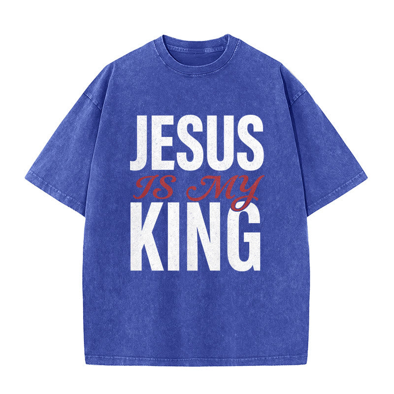 Christianartworkshop Lässiges Unisex-T-Shirt „Jesus ist mein König“ - Blau - 5XL - image 1