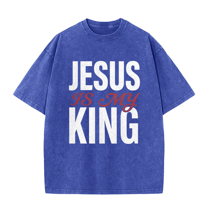Christianartworkshop Lässiges Unisex-T-Shirt „Jesus ist mein König“ - Blau - 5XL - image 1