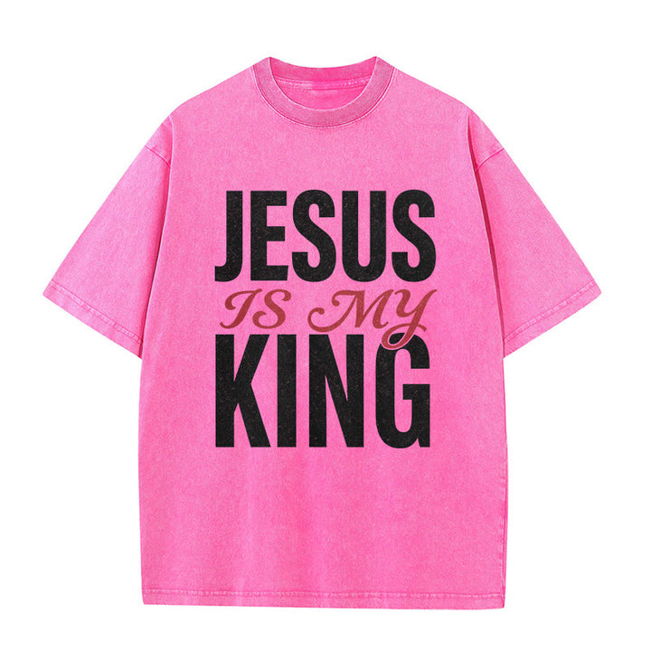 Christianartworkshop Lässiges Unisex-T-Shirt „Jesus ist mein König“ - Rosa - 5XL - image 7