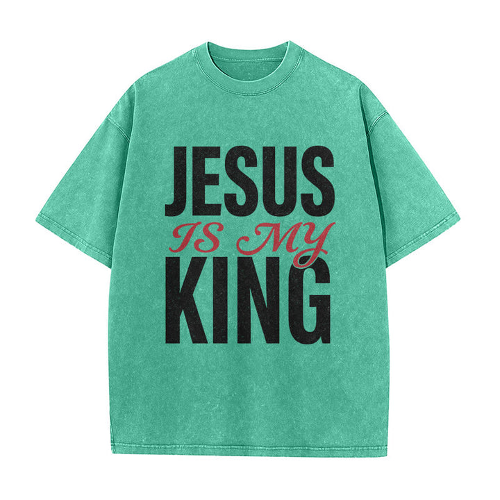 Christianartworkshop Lässiges Unisex-T-Shirt „Jesus ist mein König“ - Grün - 5XL - image 3