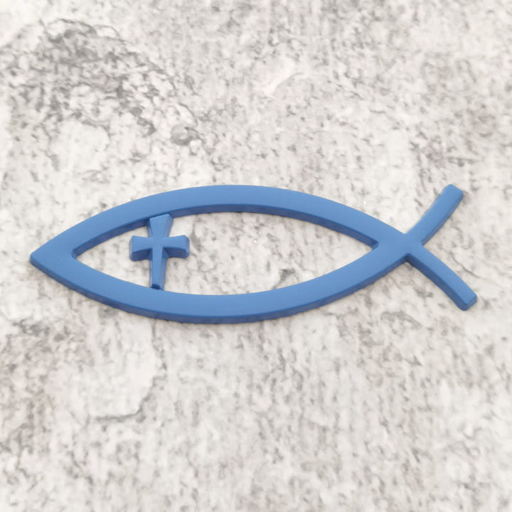 Christianartworkshop Autoaufkleber mit Ichthys-Hohlfisch-Rahmen und Kreuz: Ein Symbol für unerschütterlichen Glauben und Schutz auf der Reise - Blau - image 5