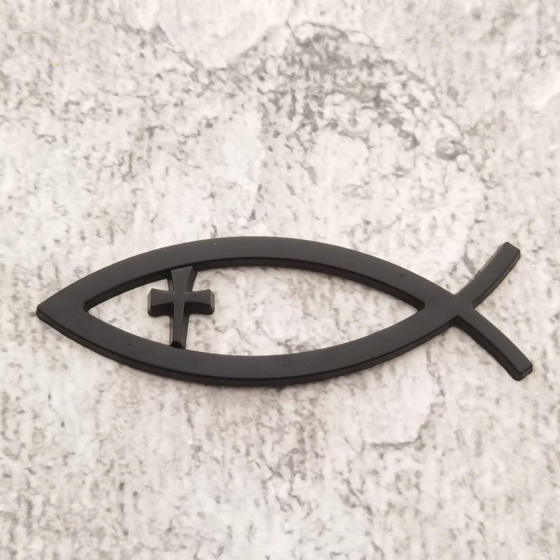 Christianartworkshop Autoaufkleber mit Ichthys-Hohlfisch-Rahmen und Kreuz: Ein Symbol für unerschütterlichen Glauben und Schutz auf der Reise - Schwarz - image 3