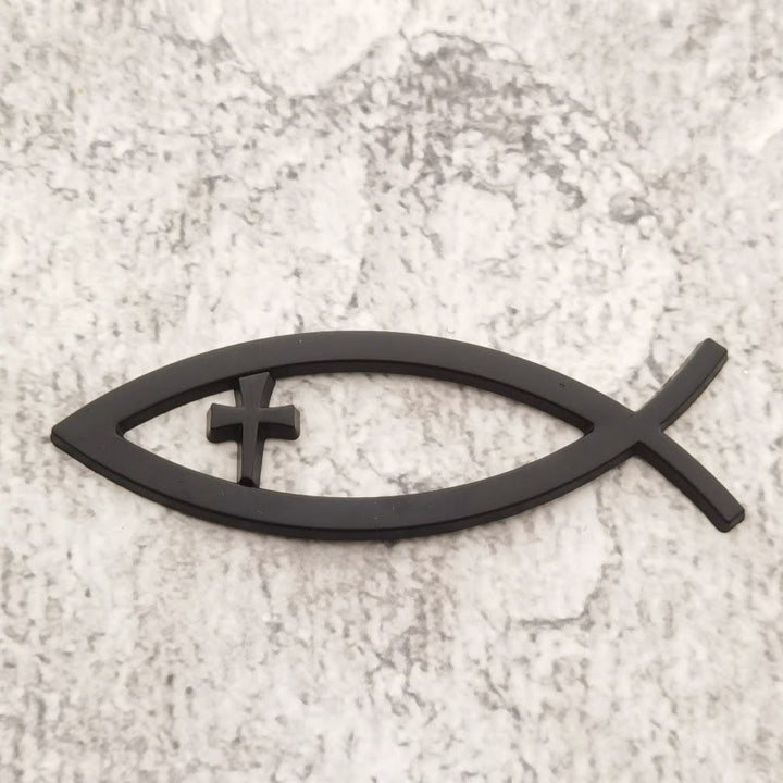 Christianartworkshop Autoaufkleber mit Ichthys-Hohlfisch-Rahmen und Kreuz: Ein Symbol für unerschütterlichen Glauben und Schutz auf der Reise - Schwarz - image 3