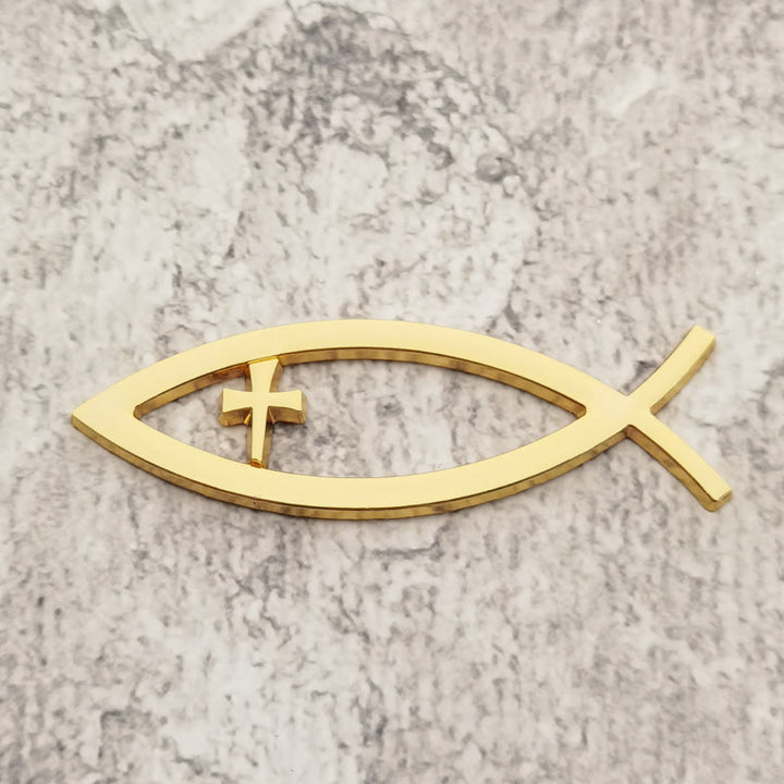 Christianartworkshop Autoaufkleber mit Ichthys-Hohlfisch-Rahmen und Kreuz: Ein Symbol für unerschütterlichen Glauben und Schutz auf der Reise - Golden - image 4