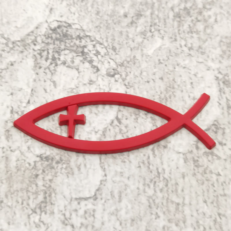 Christianartworkshop Autoaufkleber mit Ichthys-Hohlfisch-Rahmen und Kreuz: Ein Symbol für unerschütterlichen Glauben und Schutz auf der Reise - Rot - image 2