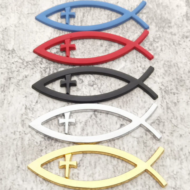 Christianartworkshop Autoaufkleber mit Ichthys-Hohlfisch-Rahmen und Kreuz: Ein Symbol für unerschütterlichen Glauben und Schutz auf der Reise - Set mit 5 Farben - image 0