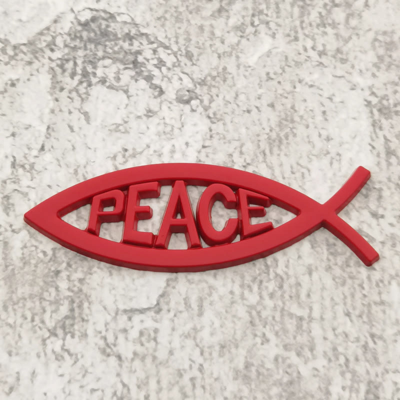 Christianartworkshop Autoaufkleber mit erhabenem „PEACE“-Schriftzug und hohlem Ichthys-Fischmotiv: Ein Symbol für himmlische Ruhe und sicheres Fahren - Rot - image 2