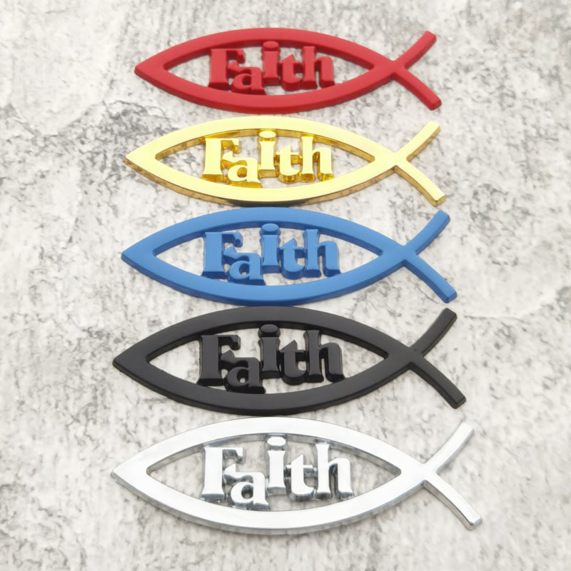 Christianartworkshop Autoaufkleber mit Ichthys-Fischumriss und erhabenem Glaubensbuchstaben: Ein Symbol unerschütterlicher Überzeugung und Verkehrssicherheit - Set mit 5 Farben - image 0
