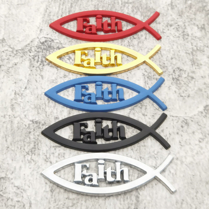 Christianartworkshop Autoaufkleber mit Ichthys-Fischumriss und erhabenem Glaubensbuchstaben: Ein Symbol unerschütterlicher Überzeugung und Verkehrssicherheit - Set mit 5 Farben - image 0