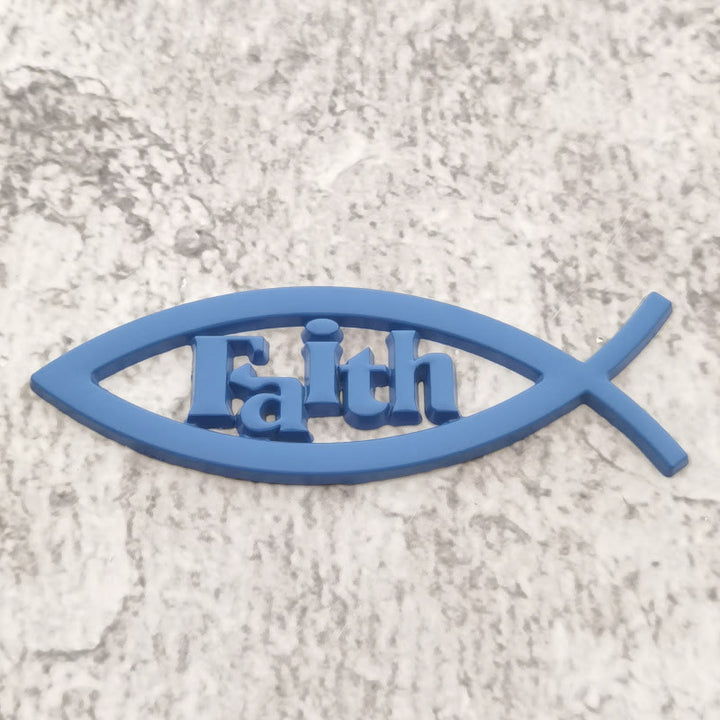 Christianartworkshop Autoaufkleber mit Ichthys-Fischumriss und erhabenem Glaubensbuchstaben: Ein Symbol unerschütterlicher Überzeugung und Verkehrssicherheit - Blau - image 5