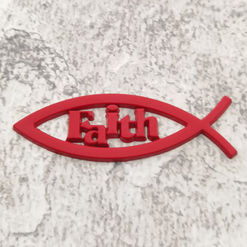 Christianartworkshop Autoaufkleber mit Ichthys-Fischumriss und erhabenem Glaubensbuchstaben: Ein Symbol unerschütterlicher Überzeugung und Verkehrssicherheit - Rot - image 2