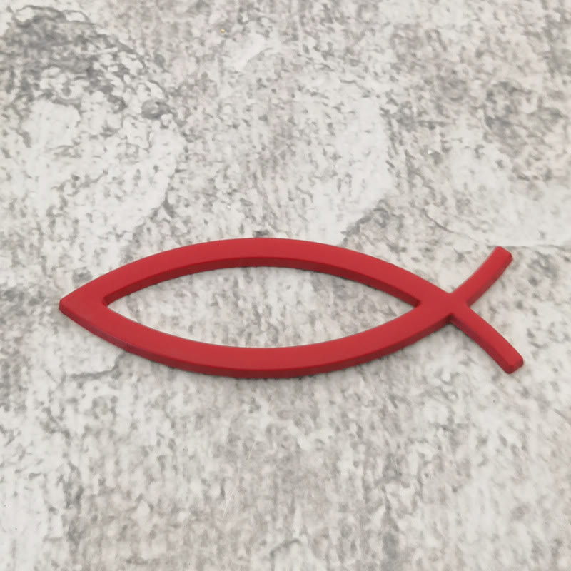 Minimalistischer Autoaufkleber „Hohler Ichthys-Fischumriss“ von Christianartworkshop : Ein Symbol für unerschütterlichen Glauben und göttlichen Schutz am Wegesrand - Rot - image 2