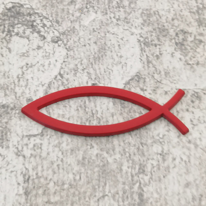 Minimalistischer Autoaufkleber „Hohler Ichthys-Fischumriss“ von Christianartworkshop : Ein Symbol für unerschütterlichen Glauben und göttlichen Schutz am Wegesrand - Rot - image 2