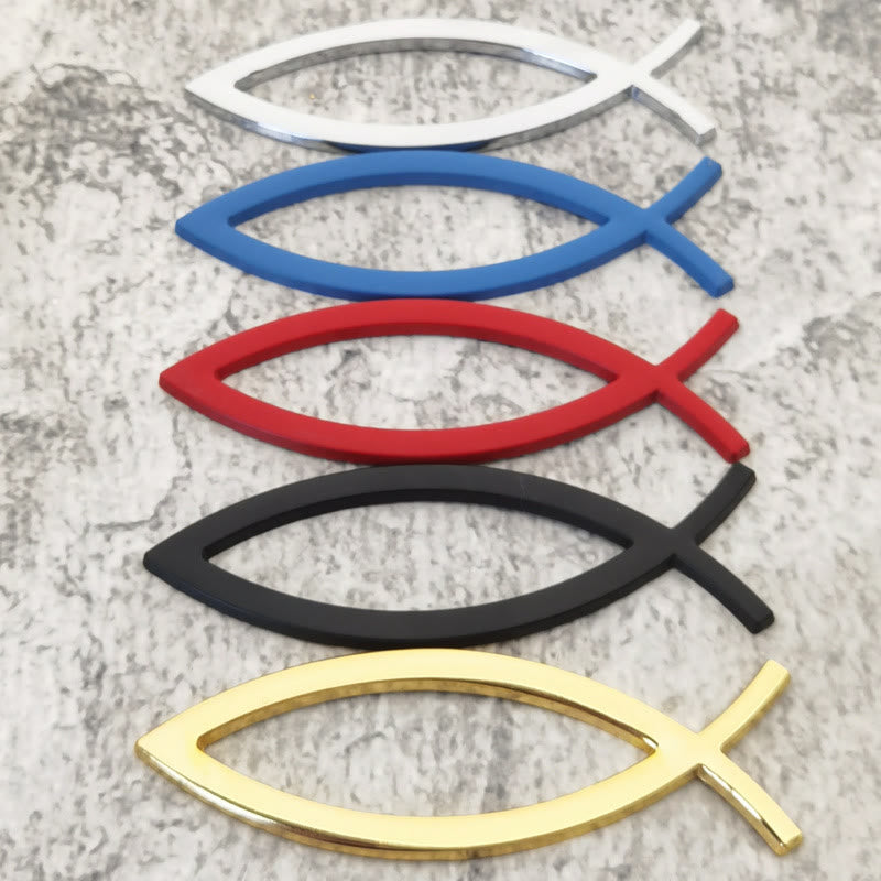 Minimalistischer Autoaufkleber „Hohler Ichthys-Fischumriss“ von Christianartworkshop : Ein Symbol für unerschütterlichen Glauben und göttlichen Schutz am Wegesrand - Set mit 5 Farben - image 0