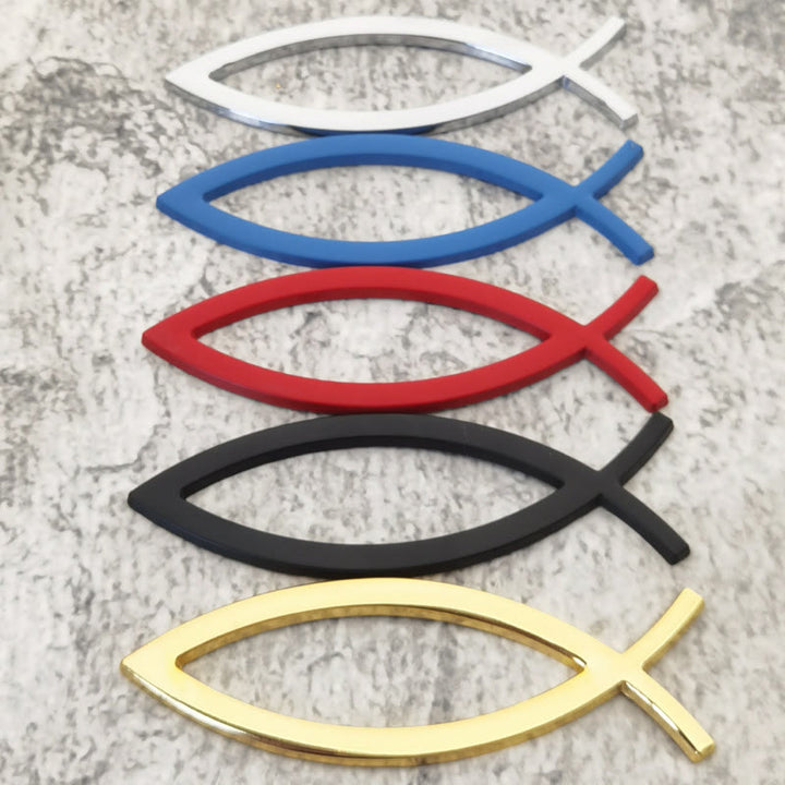 Minimalistischer Autoaufkleber „Hohler Ichthys-Fischumriss“ von Christianartworkshop : Ein Symbol für unerschütterlichen Glauben und göttlichen Schutz am Wegesrand - Set mit 5 Farben - image 0