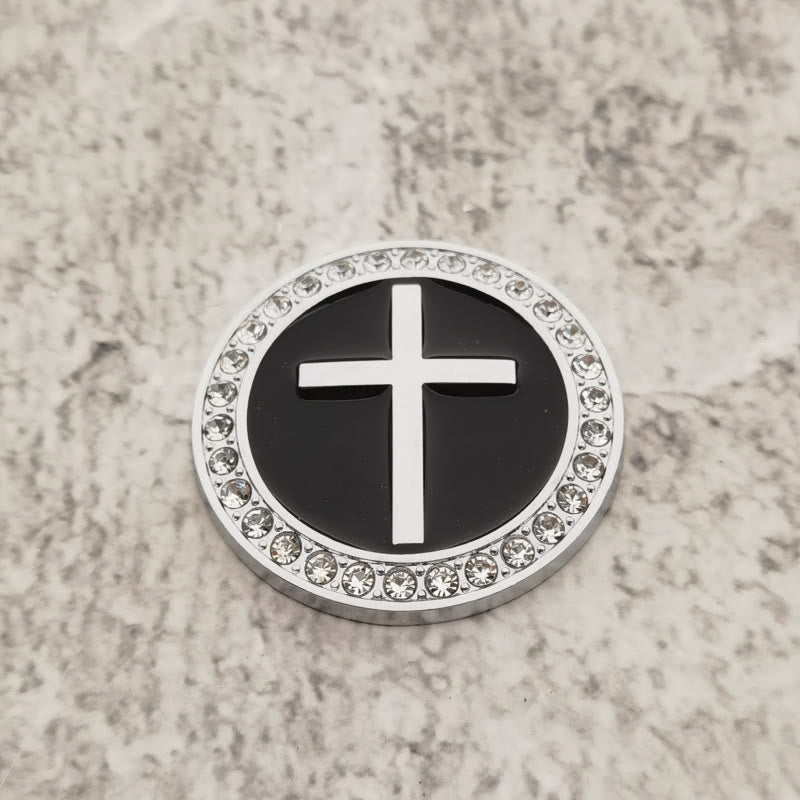 Christianartworkshop Strassbesetzter, runder Autoaufkleber mit erhabenem Kreuz: Ein Symbol göttlicher Gnade und umfassenden Reiseschutz - Silber & Schwarz - image 4