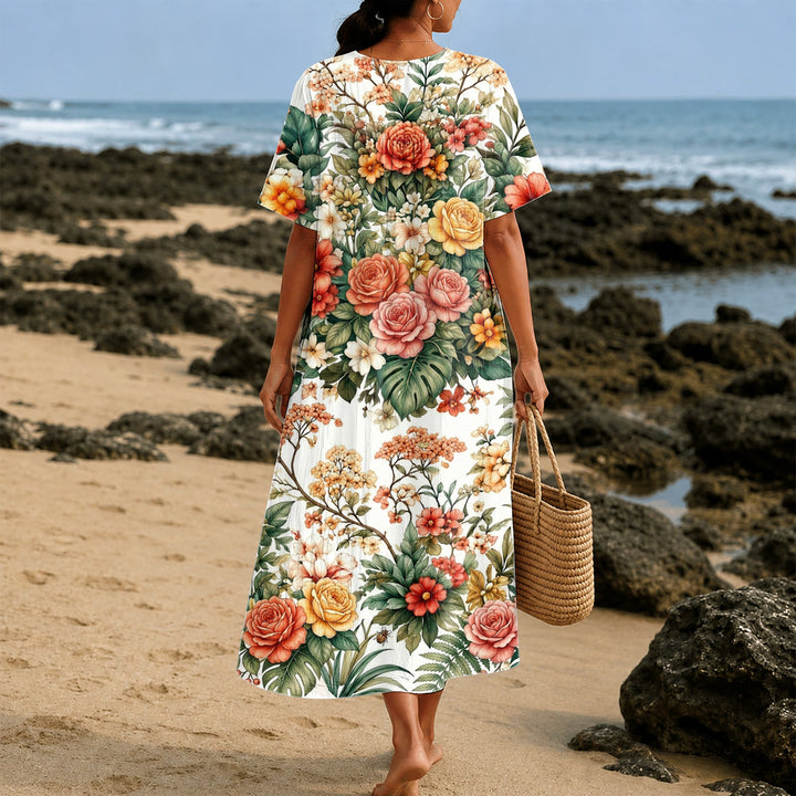 Christianartworkshop „Löwe von Juda“ Blumenkranz-Midikleid mit V-Ausschnitt und kurzen Ärmeln - image 2