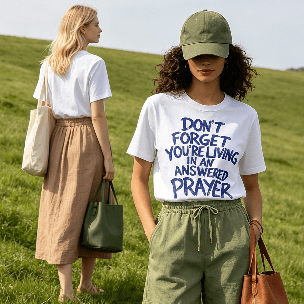 Christianartworkshop „Vergiss nicht, dass du in einem erhörten Gebet lebst“ Premium-Kurzarm-T-Shirt - image 0