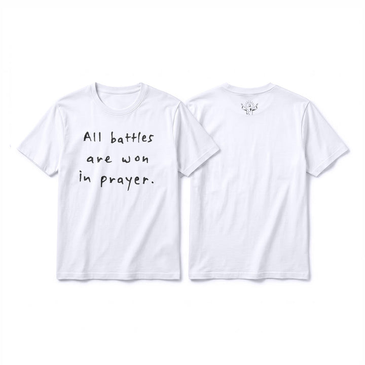 Christianartworkshop Alle Schlachten werden im Gebet gewonnen – Glaubensbestätigung – Premium-T-Shirt mit kurzen Ärmeln - Weiß - 2XL - image 4