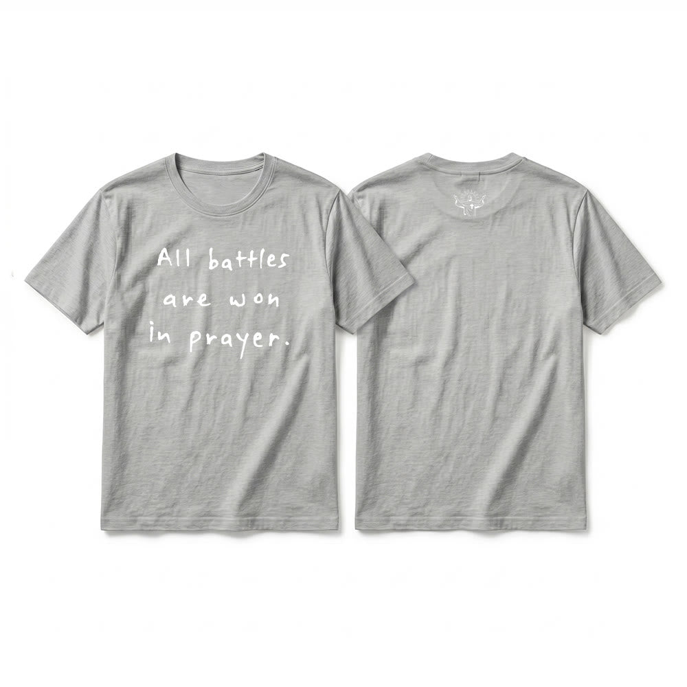 Christianartworkshop Alle Schlachten werden im Gebet gewonnen – Glaubensbestätigung – Premium-T-Shirt mit kurzen Ärmeln - Grau - 2XL - image 7
