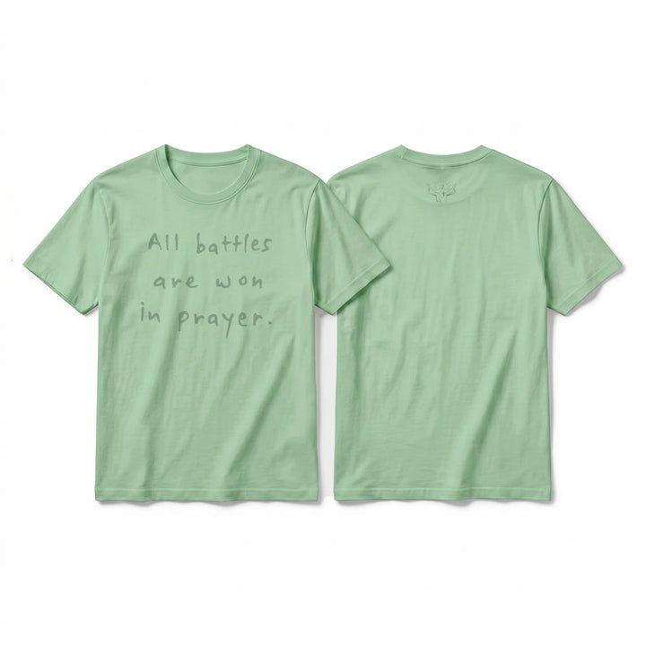 Christianartworkshop Alle Schlachten werden im Gebet gewonnen – Glaubensbestätigung – Premium-T-Shirt mit kurzen Ärmeln - Hellgrün - 2XL - image 19