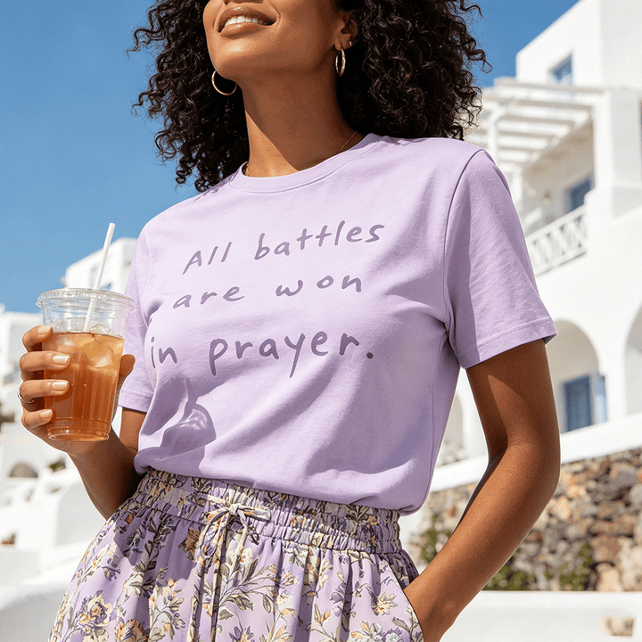 Christianartworkshop Alle Schlachten werden im Gebet gewonnen – Glaubensbestätigung – Premium-T-Shirt mit kurzen Ärmeln - image 0
