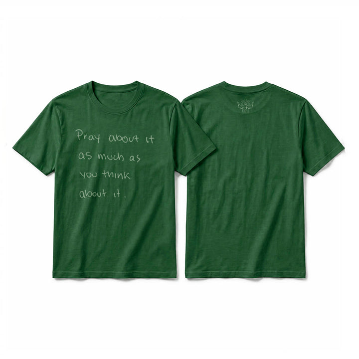 Christianartworkshop „Bete darüber genauso viel, wie du darüber nachdenkst“ – Handgeschriebenes Premium-T-Shirt mit kurzen Ärmeln - Dunkelgrün - 2XL - image 22